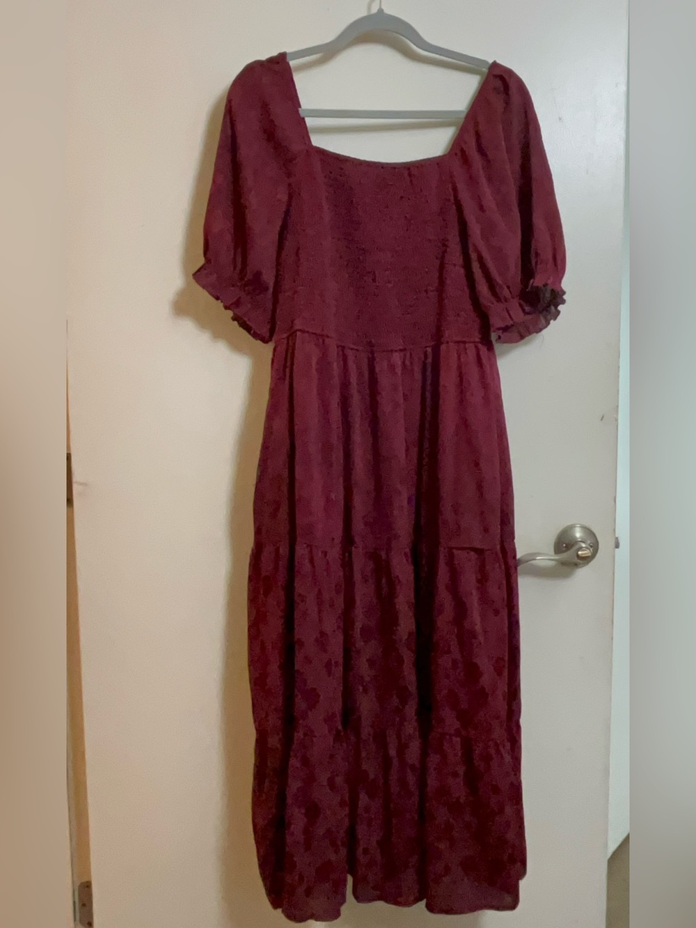 Square Neck Tiered Maxi Dress in Deep Burgundy